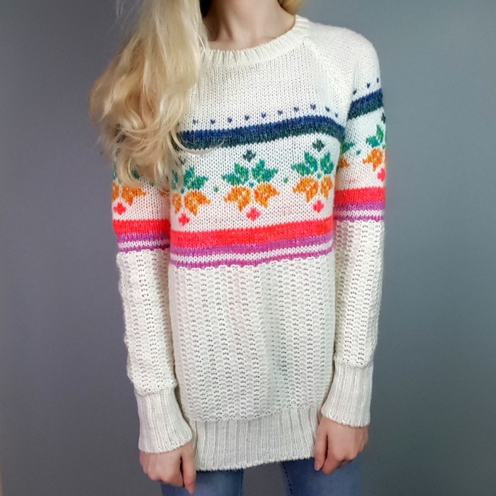 🚫SOLD🚫 American Eagle Oversized Jegging Sweater White Multicolor Knit Size XL